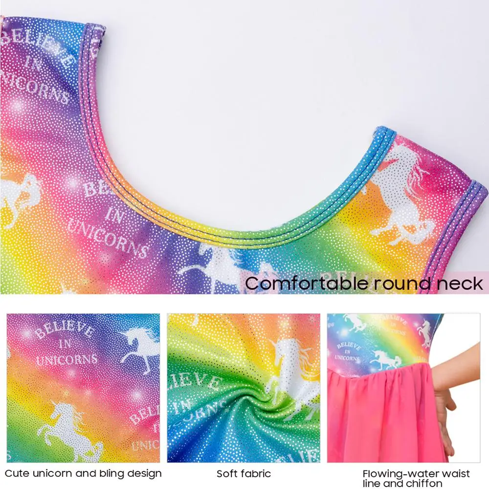 Балетные костюмы с рисунком единорога радуги детский балетный комбинезон-боди