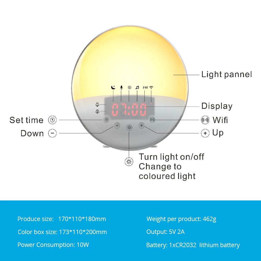 

Benexmart WiFi Smart Sunrise Alarm Clock Tuya Wake-Up Light with 6 Colors LED Digital Touch Clock Timing Snooze Voice Control