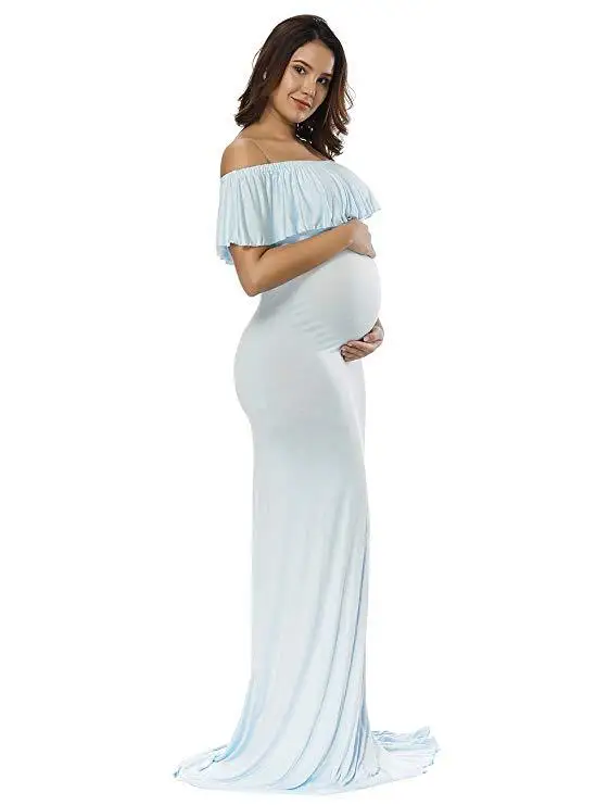 

Fashion influx of mother loaded mercerized cotton pregnant women ruffled collar trailing dress long skirt dress