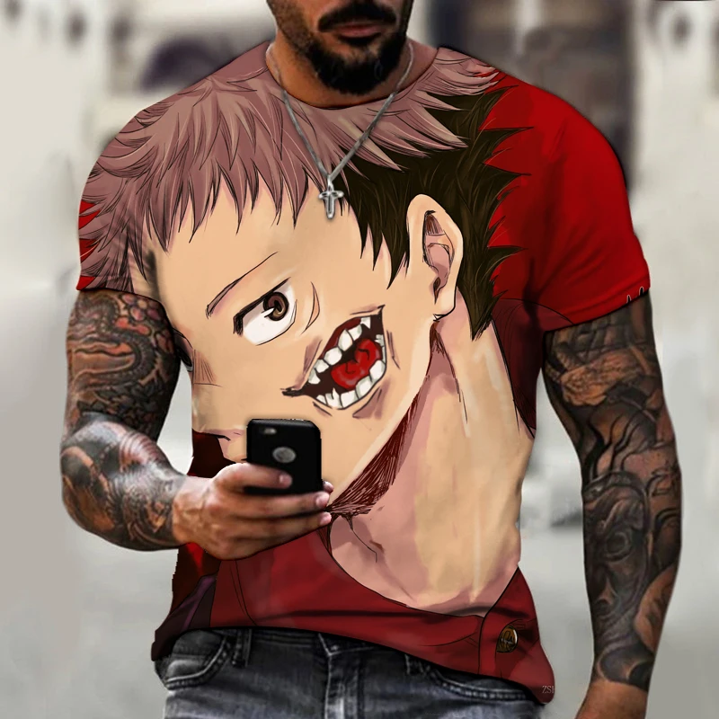 

Anime Street Bloody and Interesting Men's Summer Oversized T-shirt 3D Casual Fashion Sports Loose Breathable Short Sleeves
