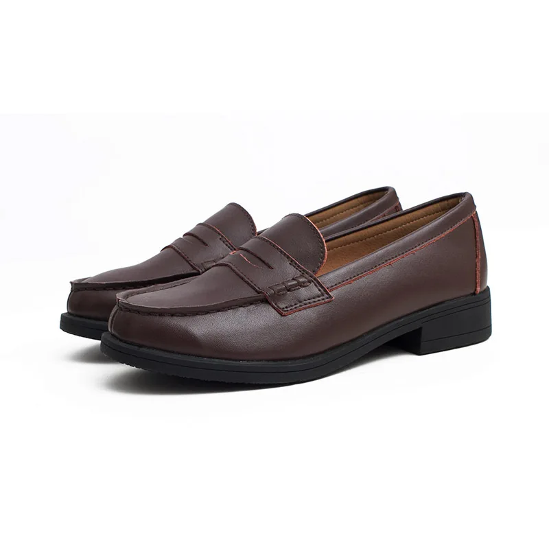 

Genuine leather women's work shoes round toe soft upper cowskin loafers round toe uniform kitten heels
