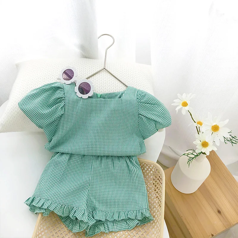 

Girls Clothing Sets 2020 New Style Summer Children Clothes Cute Dots Lace + Bow Short Pants 2pc Kids Clothes Sets