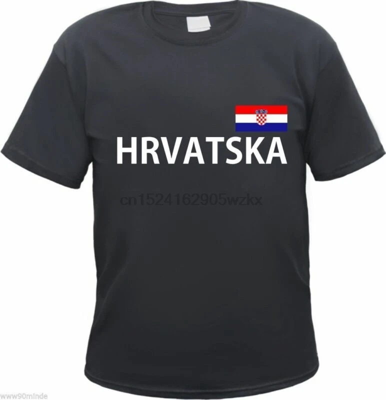 Футболка HRVATSKA-Text u. Flagge Druck - S bis 3XL-Шварц-Хорватия | Мужская одежда
