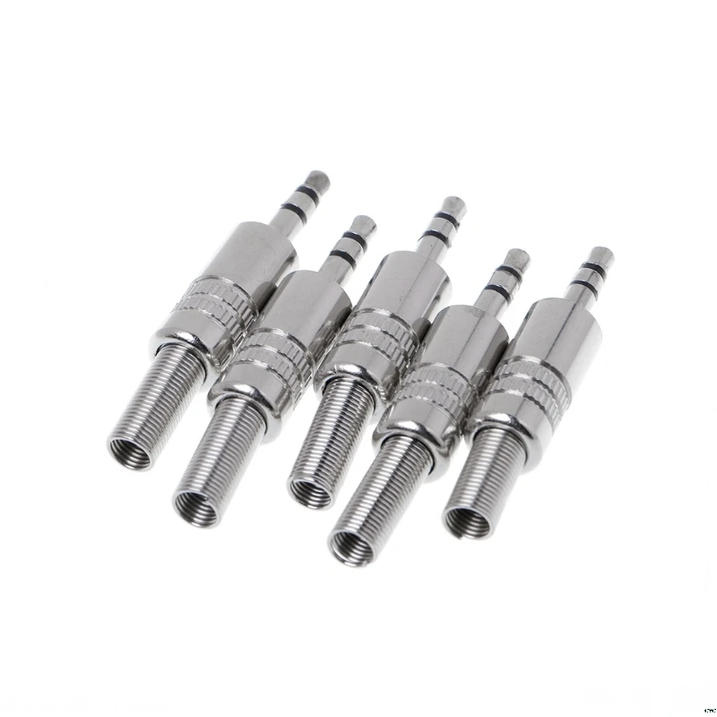 

3.5mm 5 pcs 3-Pole Stereo Metal Plug Connector 3.5 Plug & Jack Adapter With Soldering Wire Terminals 3.5mm Stereo Plug