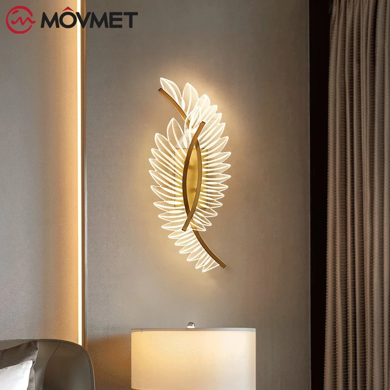 Bedside Lamp LED Leaves Designer Wall Light Bedroom Creative Acrylic Gold Iron Livingroom Corridor Stairs Indoor applique murale