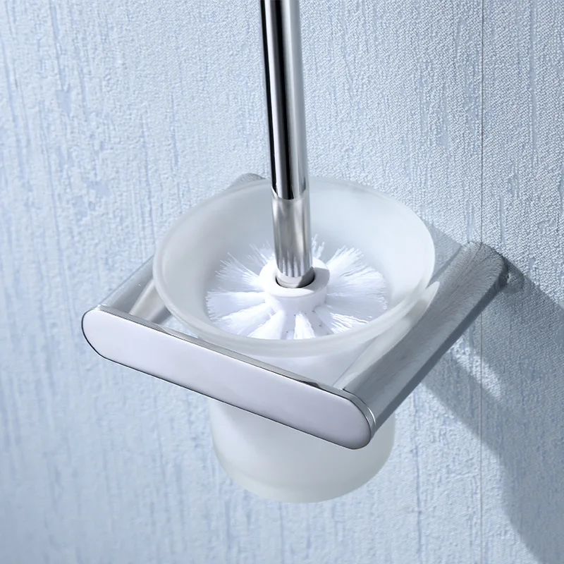 WZLY Bathroom Toilet Brush Chrome With Holder Glass Cup Contemporary Style Polished Stainless Steel Accessories | Обустройство дома