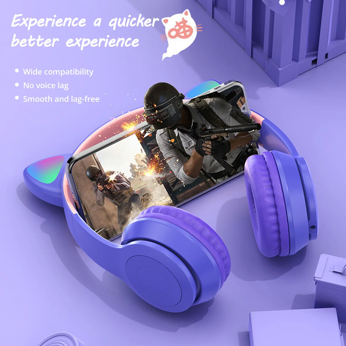 LED Cat Ear Wireless Headphones Bluetooth-compatible Earphone Kids Gift Headset With Mic Noise Cancelling For Online Learning |