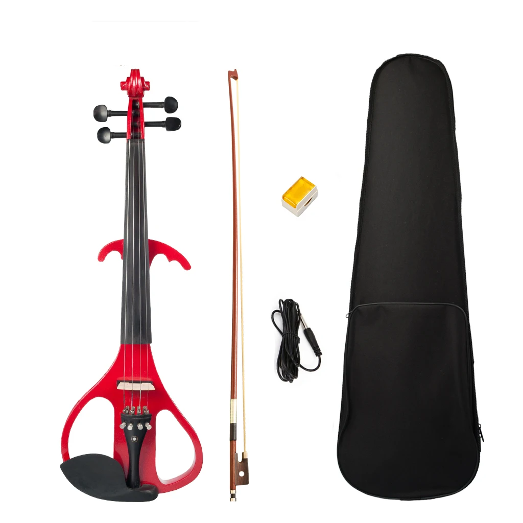 Concert Red Electric Violin 4/4 Set w/ Brazilwood Bow+Canvas Case+Rosin+Bridge+Audio Cable Student Violin Ebong Fittings enlarge