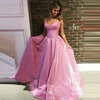sparkly pink long prom dresses with pocket shiny princess ball gown evening dresses blue vestido de festa 2021
