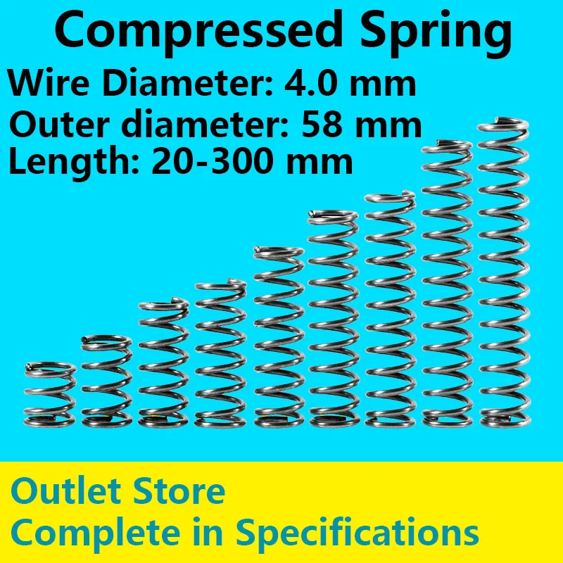 

Line Diameter 4.0mm, External diameter 58mm, Length 20mm-100mm Pressure Spring Return Spring Compressed Spring Cash Sale
