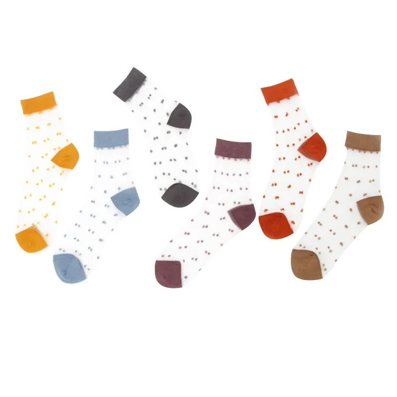 

Transparent Women Sock Summer Sheer Fashion Socks Women's Shiny Mesh Retro Dot Glitter Short Candy Cotton Cute Casual Socks Fema