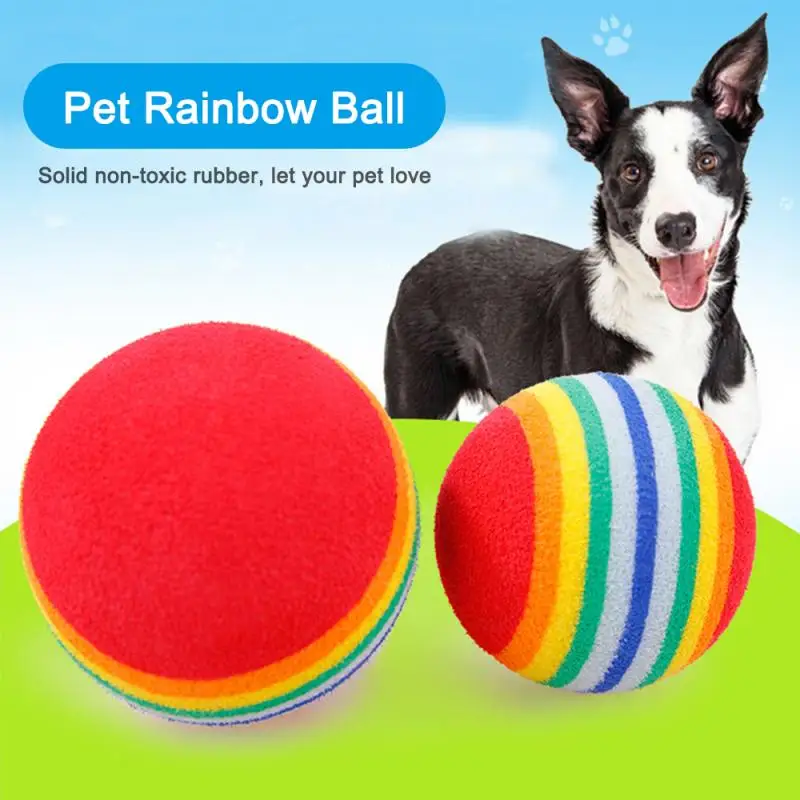 

Pet Dog Cat Toy Rainbow 3.5cm Interactive Ball Funny Chew Durability Dog Toys Non-toxic Training Pet Supplies For All Animals