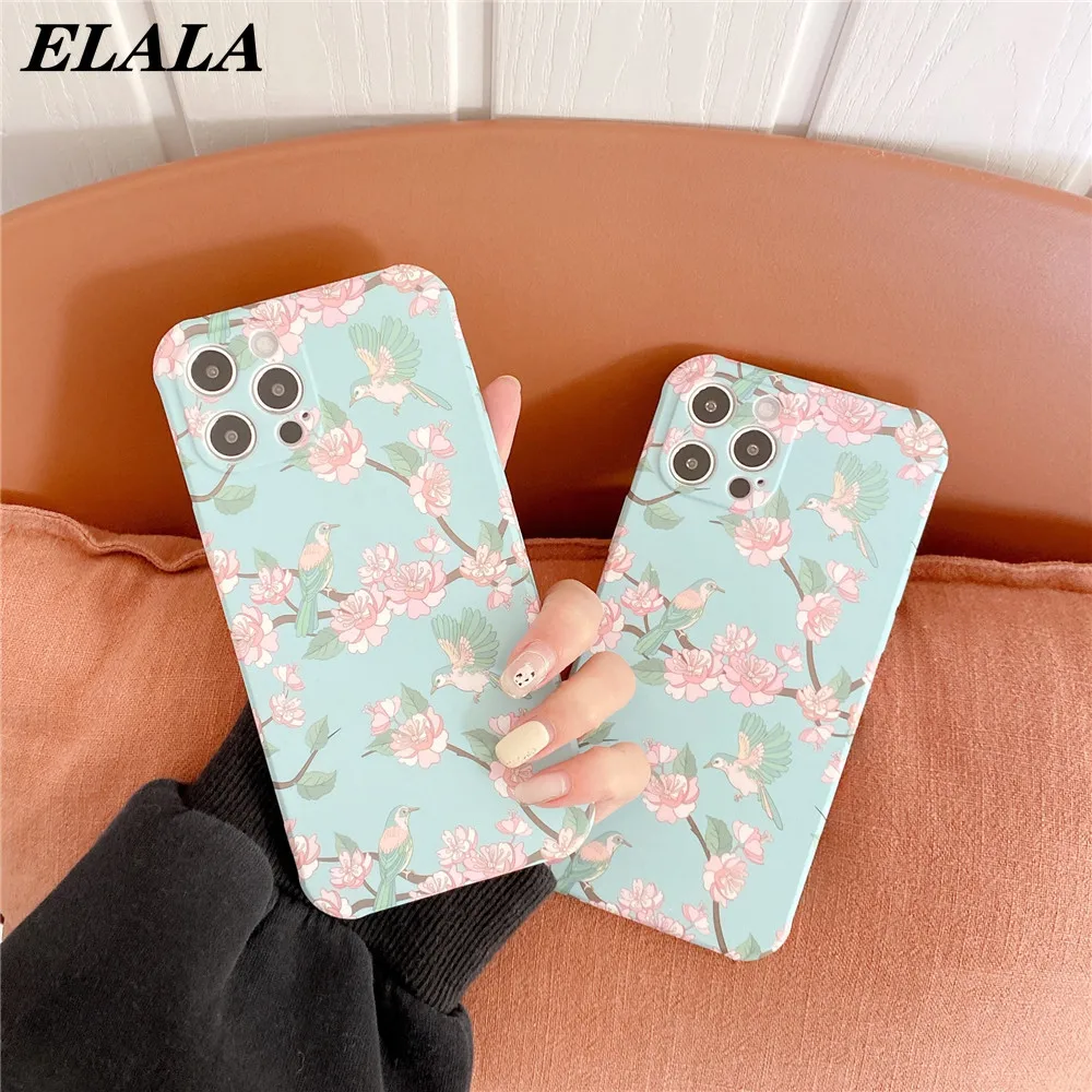 

Vintage Flower Phone Funda for iPhone 12 11 Pro Max SE 2020 XR XS 7 8 Plus Matte Fashion Case Soft IMD Shockproof Back Cover
