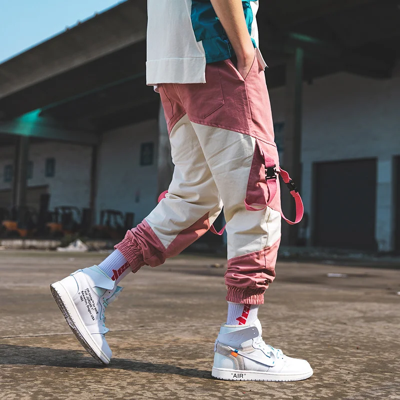 Liketkit мужские брюки карго 2019 розовые цветные с лентами в стиле хип-хоп штаны для