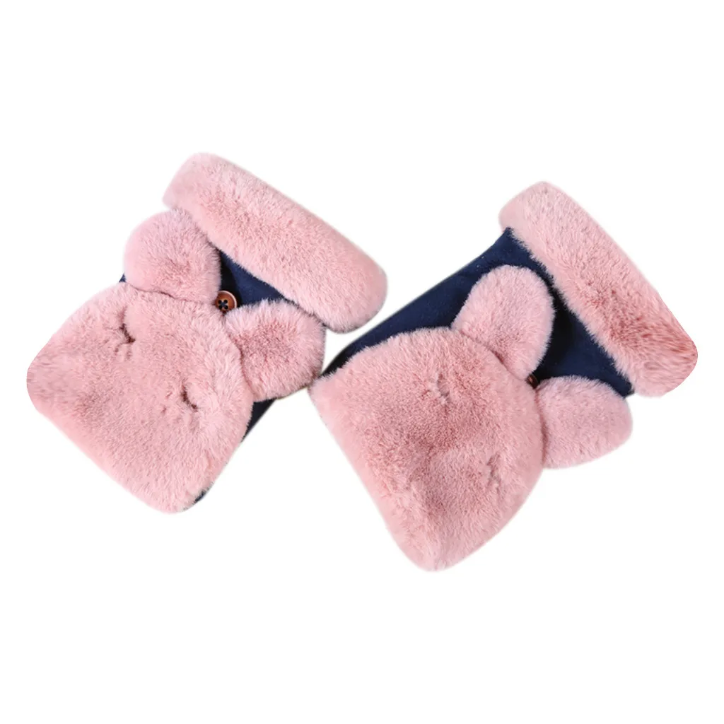 Зимние утолщенные варежки перчатки с полупальцами женские плюшевые