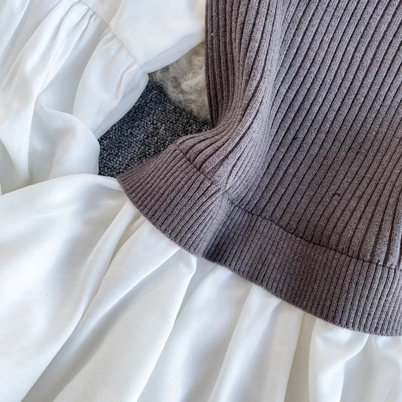 

Women's Clothing Knit Patchwork Fake Two-Piece Tops Slim Fit Lantern Sleeved Shirt Tide Turtleneck Pullovers Sweater Tops 2021