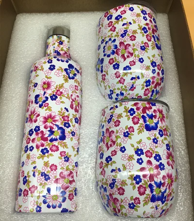 flowers 2 Подарочный набор 12oz яйцо чашки различной формы глоток бокалы для вина и бутылка из нержавеющей стали Изолированная вакуумом 2-стены воды кофе термос кружки - Цвет: flowers 2