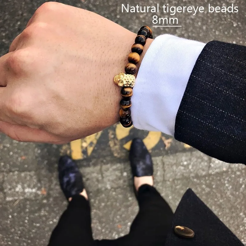 Пара браслетов для женщин и мужчин Роскошные античные Лев животных тигровый глаз