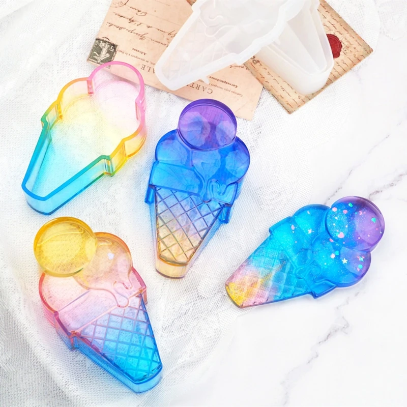 

Cute Ice Cream Storage Bin with Lid Resin Mold Popsicles Jewelry Storage Box Silicone Resin Casting Mold Art Craft Tools KX4C