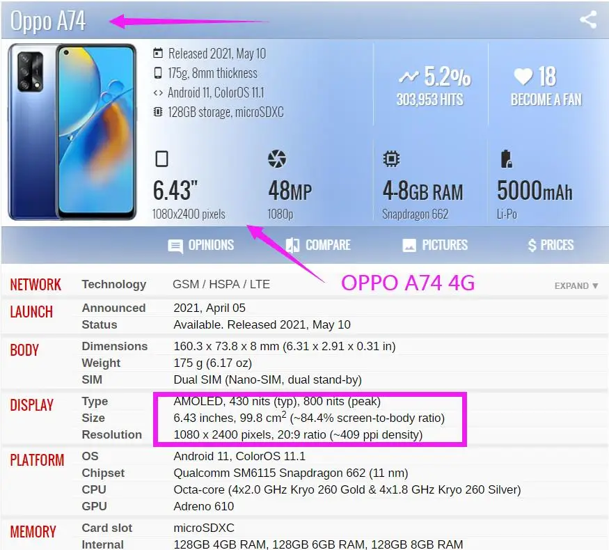 Pantalla LCD AMOLED de 6,43 pulgadas para OPPO A74, montaje de pantalla digitalizadora t&aacute;ctil, versi&oacute;n 4G, CHP2219-3