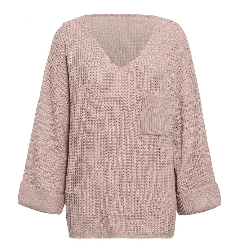 

women autumn and winter pullover loose sweater casual pocket knitted sweaters 4colors