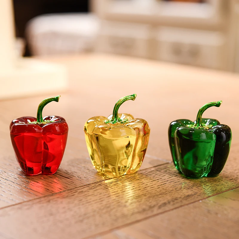 Crystal Chili Figurines Bell Pepper Paperweight Glass Fruit Ornament Fortune Transfer Car Interior Home Table Wedding Gift Decor | Дом и сад