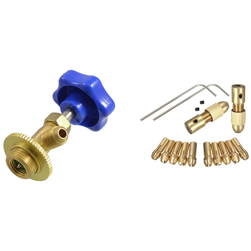 

1X Blue Plastic Cap 17Mm Threaded R134 Refrigerant Can Tap Valve Opener & 14X Small Electric Drill Chuck 0.5-3Mm