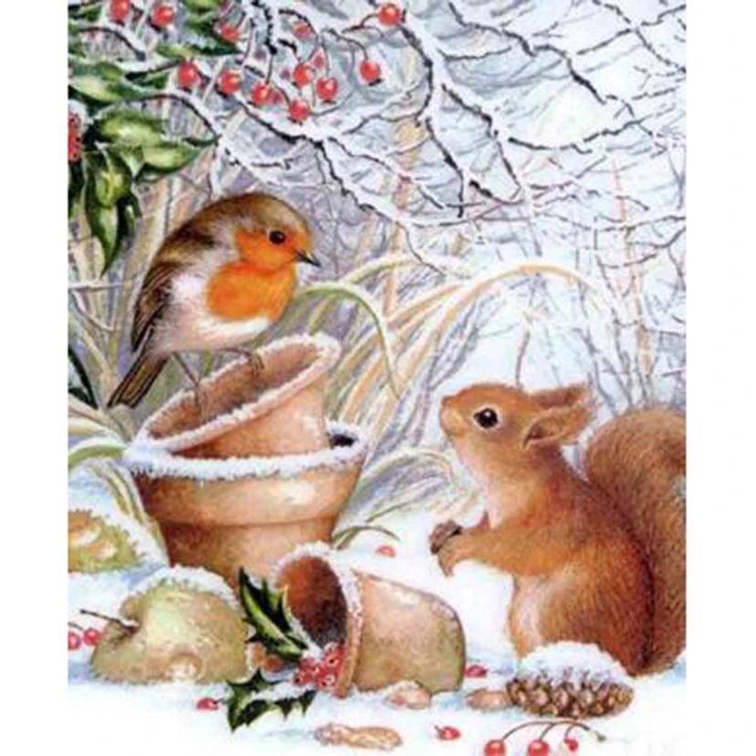 

Diamond Painting 5D DIY Square/Round Diamond Animal Painting Snow Squirrel and Bird Beauty Picture Embroidery Artwork Gift TX581