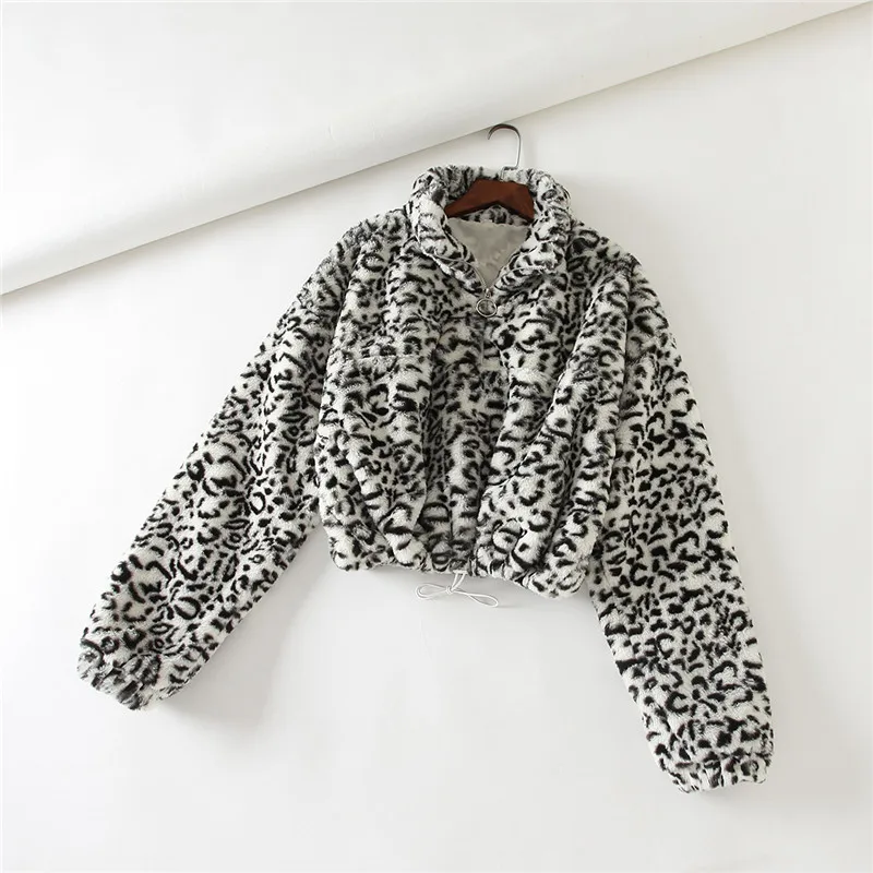 

CSMDTYJL Women Leopard Faux Fur Coats Long Sleeve Fluffy Fur Jackets CoatWinter Warm Female Jacket Women Short Coats 2021