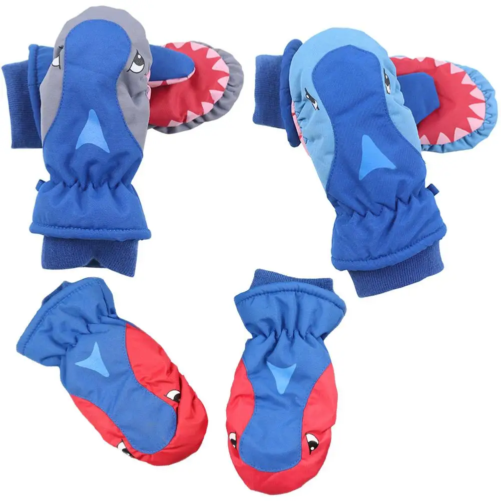

Winter Lovely Childre Gloves Cartoon Skiing Children Hanging Neck Shark Thickened Playing Snow Waterproof Cute Gloves