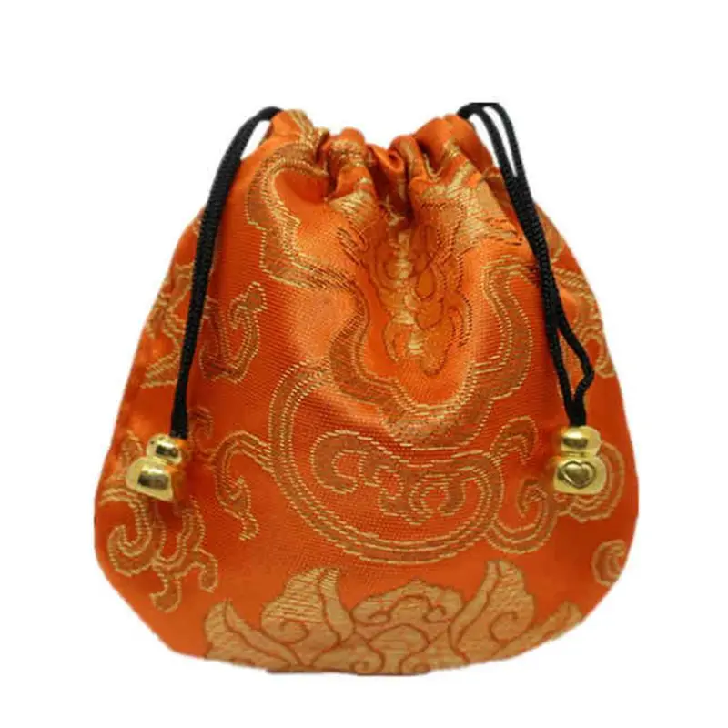 

Chinese Silk Brocade Drawstring Jewelry Pouch Bag Value Set