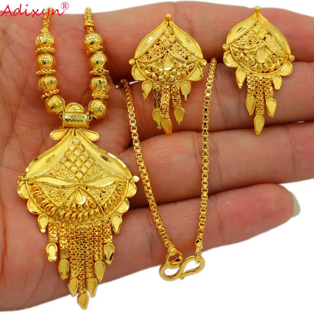 

Adixyn 2020 New Dubai Gold Earrings/Chokers Chain Jewelry sets for Women Gold Color African/Nigeria Jewellery Gifts N2232