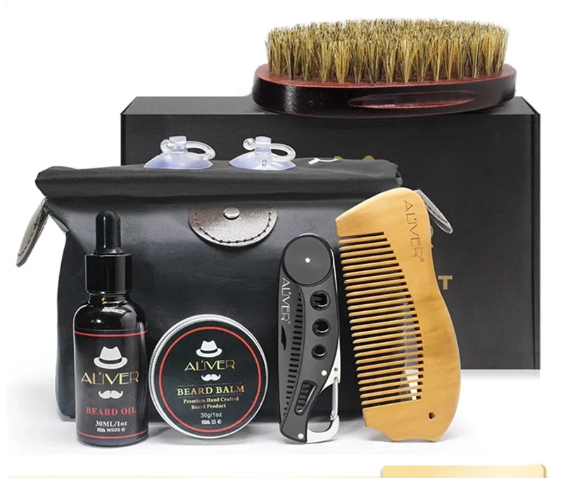 

Men Beard Care Kit Barbe Hair Growth Enhancer Set Beauty Products treatment For Beard Aprons Balm Oil Comb Moisturizing Wax