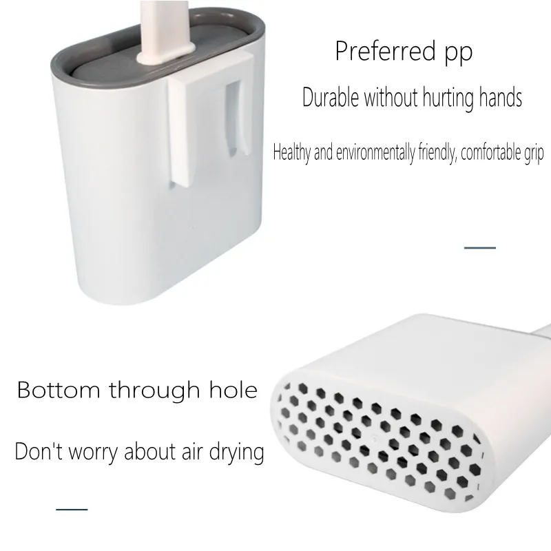 

Bathroom Toilet Brush Flat Bristles Wall-Mount Floor-Standing Home Clean Tools Water Leak Proof with Quick Drying Holder Set