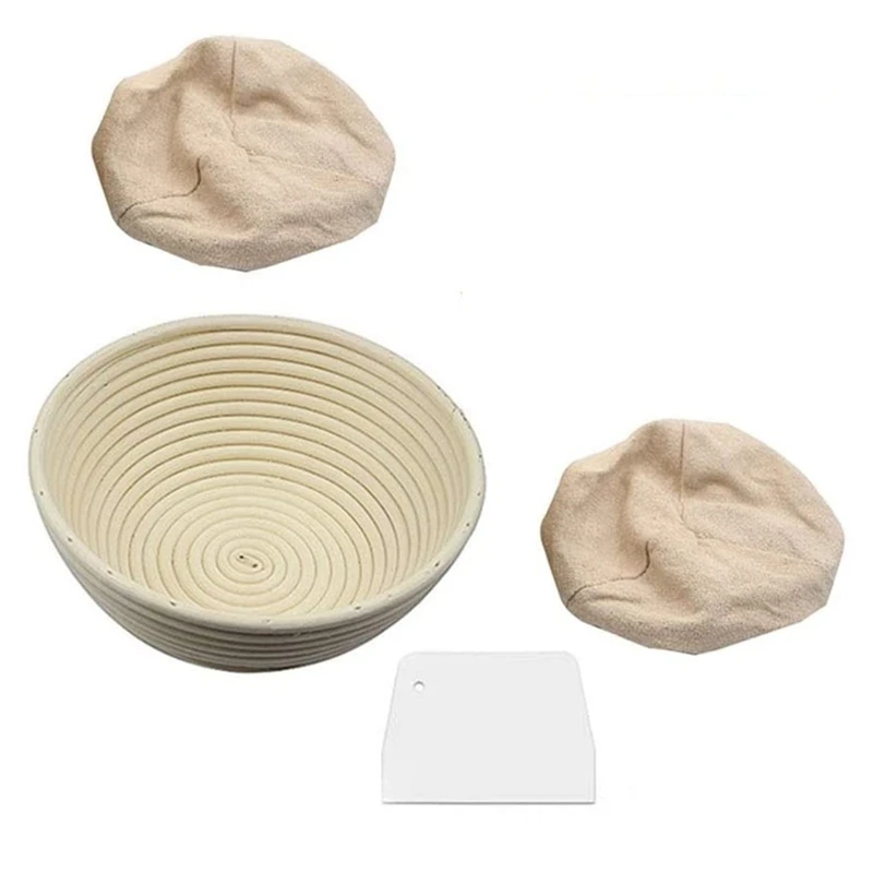 

Круглый набор корзин из гидроизоляции, корзина из ротанга, сковорода для выпечки хлеба с льняной тканью и скребком для теста, для выпечки хл...