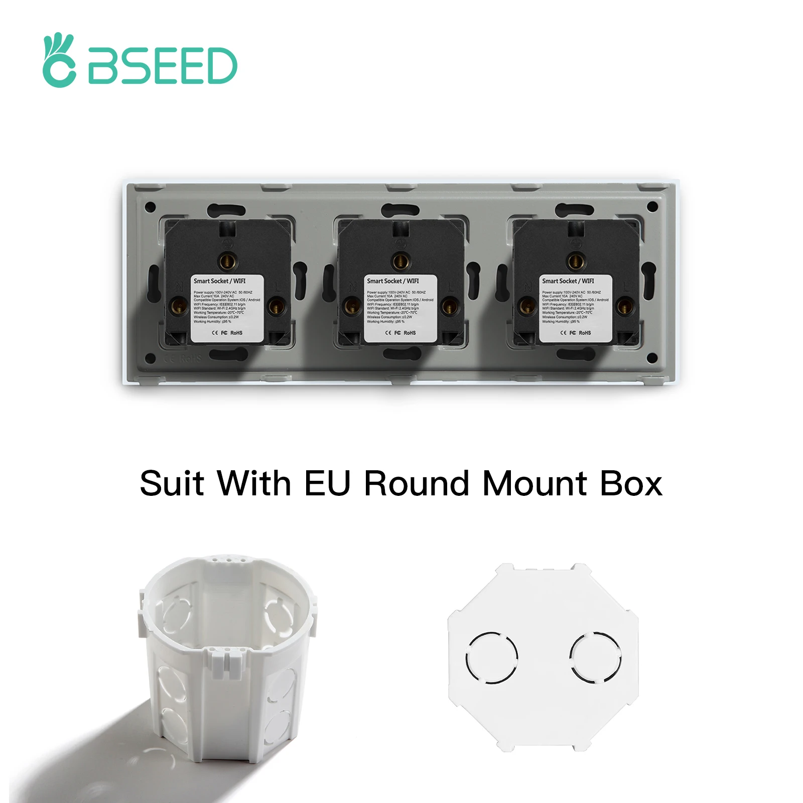 BSEED Wifi Triple Socket EU Standard Wall 16A 110V-250V White Black Gloden Crystal Glass Panel For Smart Home | Обустройство дома
