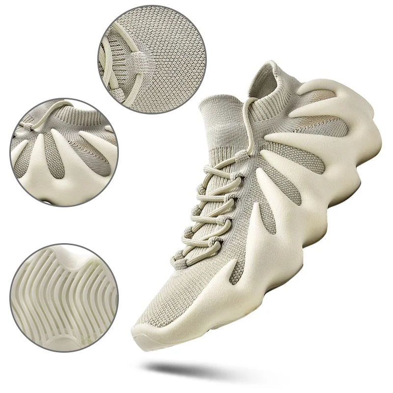 

2021 450 Mesh Sock Shoes Men Beige Sneakers Summer Flat Sport Casual Breathable Designer Mens Slip on Vulcanized Plus Size Shoe