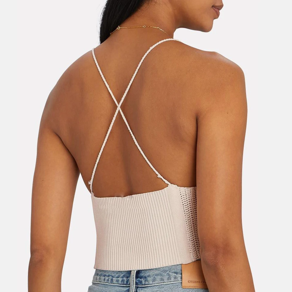 2021NEW spring and summer holiday style hand-woven bottoming vest, fish bone waist waist V-neck lace-up sling ladies top