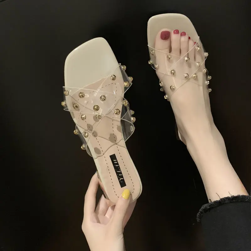 

Women Sandals 2021 Summer Casual Elegant Peep Toe Sandals Slipper Low Heel Square Heel Sandals Ladies Mules Shoes Slippers