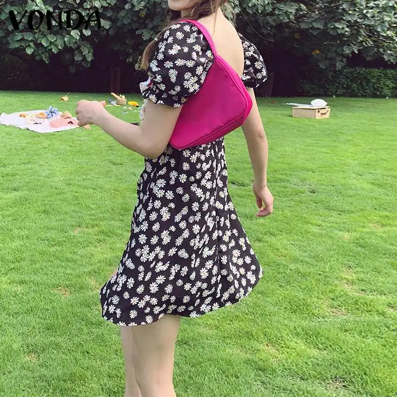 

Summer Floral Print Party Dress S-5XL Women Short Sleeve Sundress 2021 VONDA Sexy Square Collar Party Mini Dresses Femininas