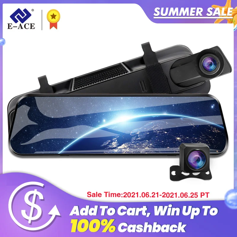 E ACE 2K Автомобильный видеорегистратор Камера 10 дюймов Потоковое вещание зеркало