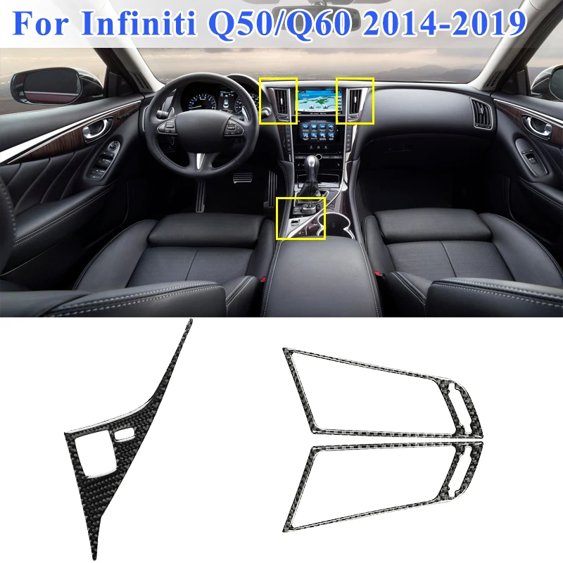 

Carbon Fiber Interior Console Air Vent Outlet Cover Drive Panel Cover Decoration Stickers for Infiniti Q50 Q60 2014-2019