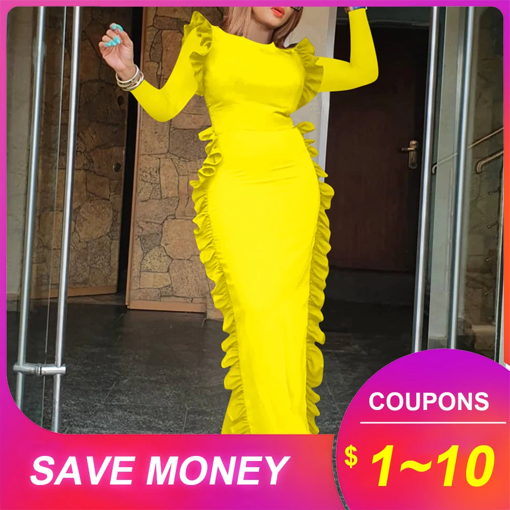 Женское вечернее платье макси в африканском стиле желтое длинное пол с длинным