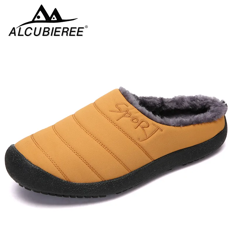 

Winter Home Men Slippers With Thick Plush Indoor Women Fur Slides Plus Size 48 Warm Waterproof Men's Shoes House Slippers Male