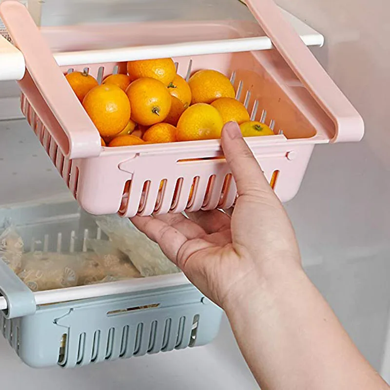 Retractable Drawer Type Refrigerator Storage Box Food Classified Organize Fit For Fridge Shelf Under 0.5 Inch - 3 Color |
