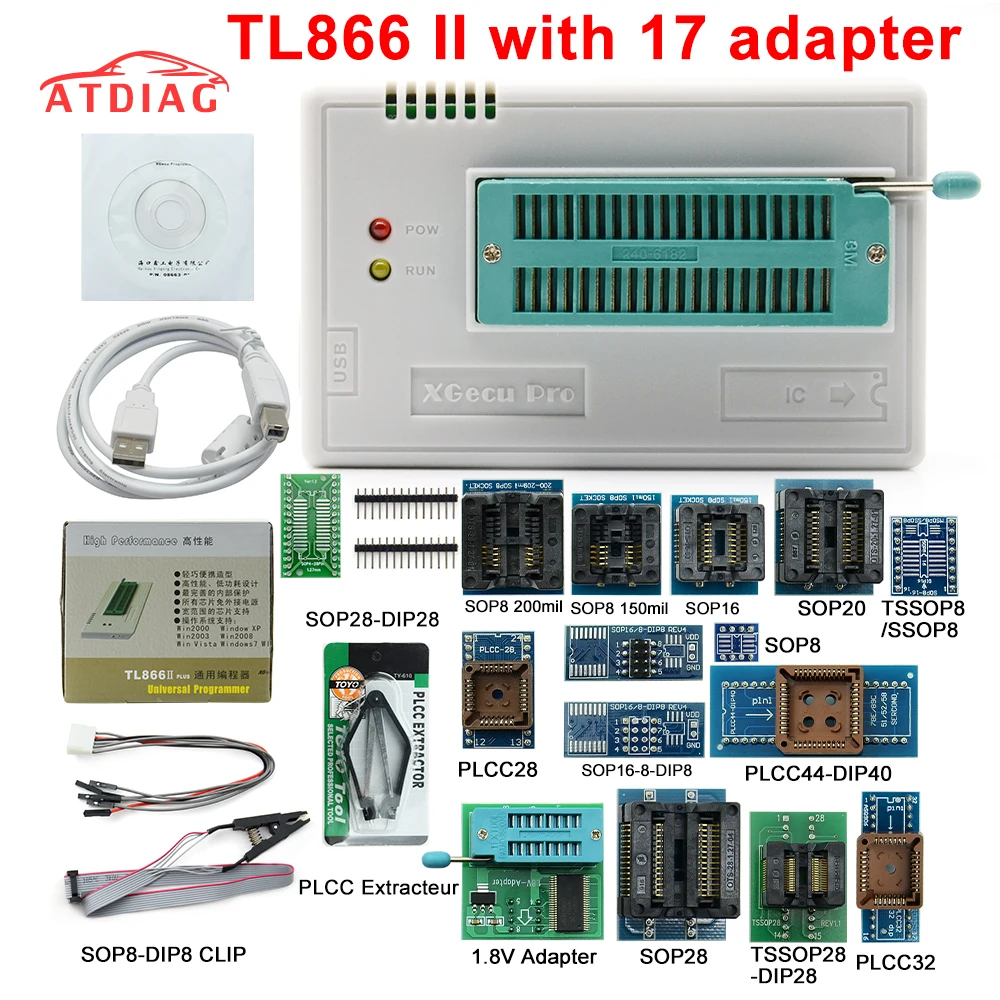 Универсальный USB программатор Bios/ECU Программатор TL866II Plus с 21 адаптером + 24 адаптера