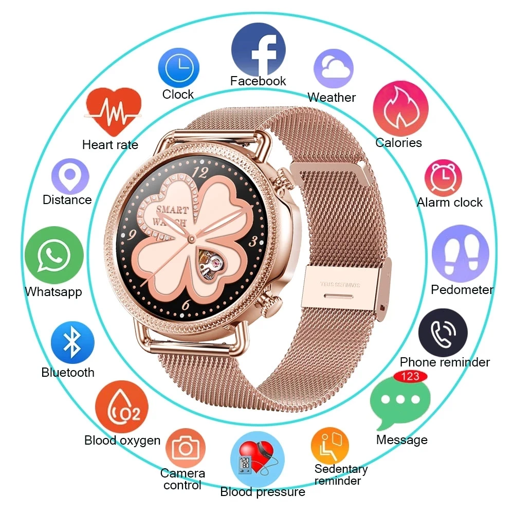 

Women Smart Watch Ladies Heart Rate Monitoring Message Reminder Multifunctional Fitness Tracker Waterproof Women Smartwatch+Box