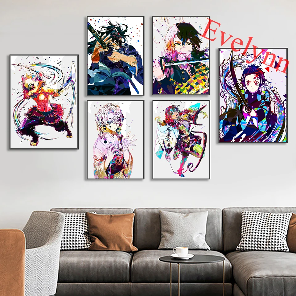 

Demon Slayer Japanese Anime Children Room Decor Cartoon Painting Modern Living Room Decor Canvas Wall Art Prints Gift