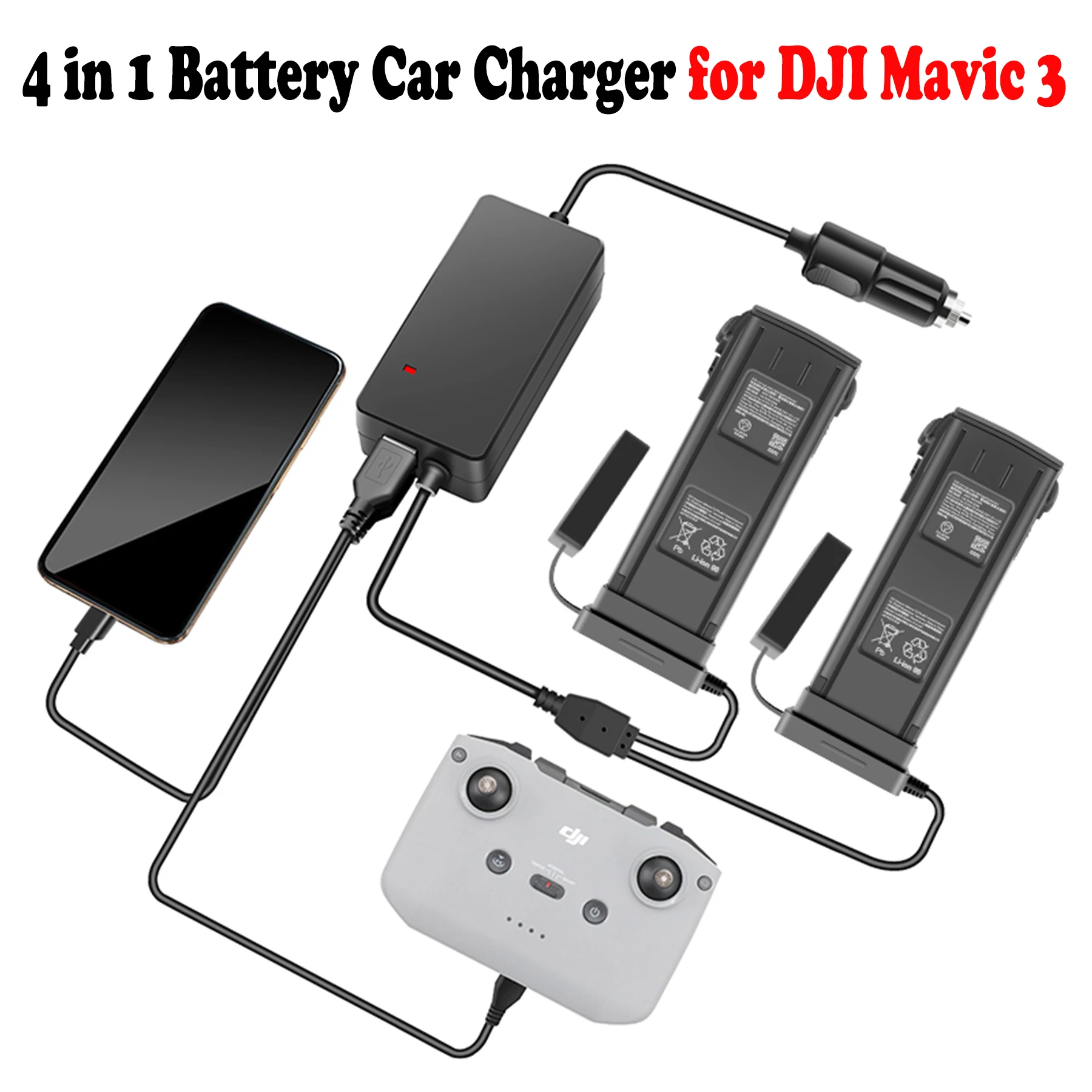 4 in 1 Battery Car Charger for DJI Mavic 3 Drone &amp Remote Controller Portable Multiple Rapid Charging Hub Accessories |