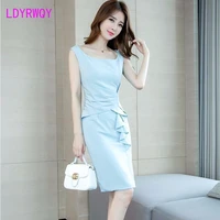 ldyrwqy fashion dress 2021 summer lotus leaf feminine temperament ladies sexy slim bag hips office lady